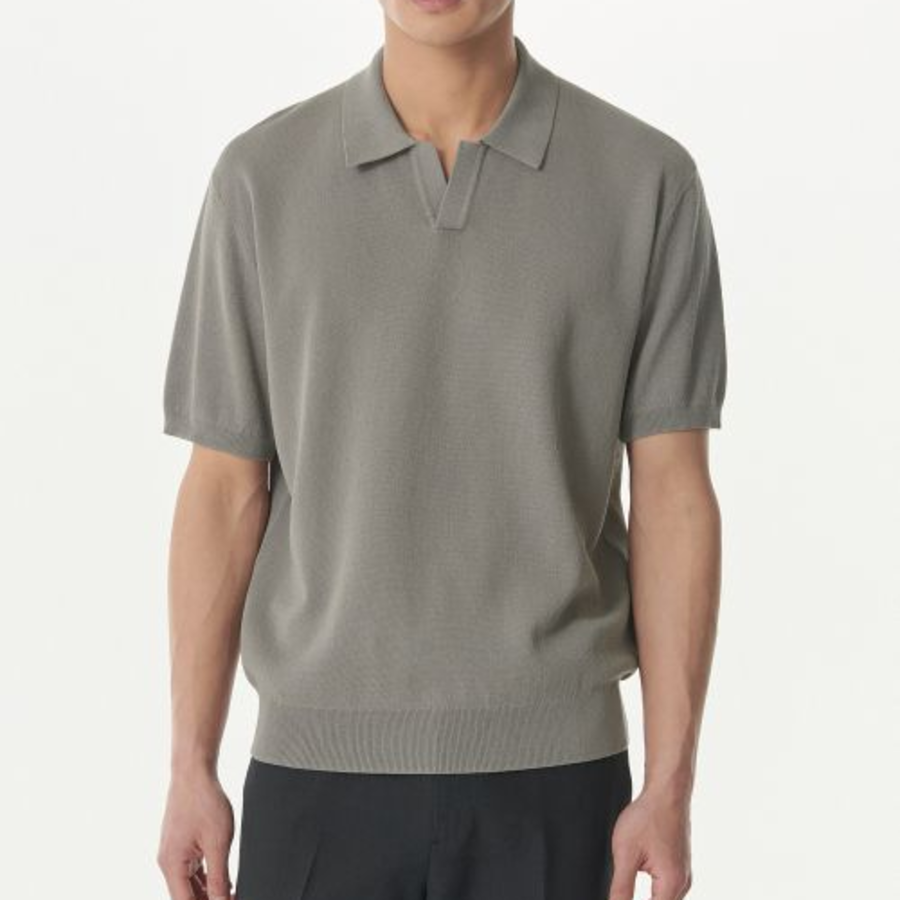 Cool Touch Slit Neck Knitted Polo Shirt — Titan Grey