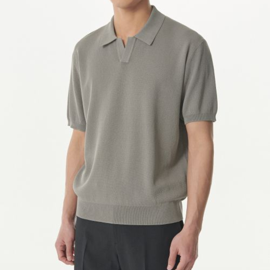 Cool Touch Slit Neck Knitted Polo Shirt — Titan Grey