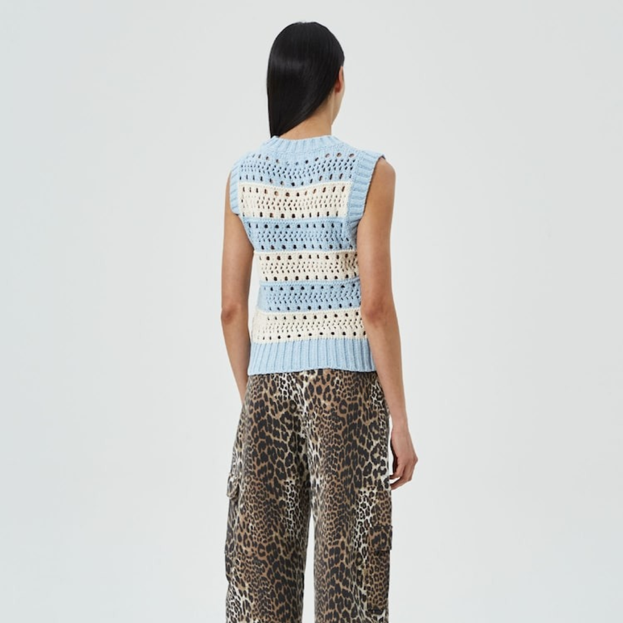 Полосатый вязаный жилет из хлопковой смеси Cotton Mix Striped Vest – Soft Chambray