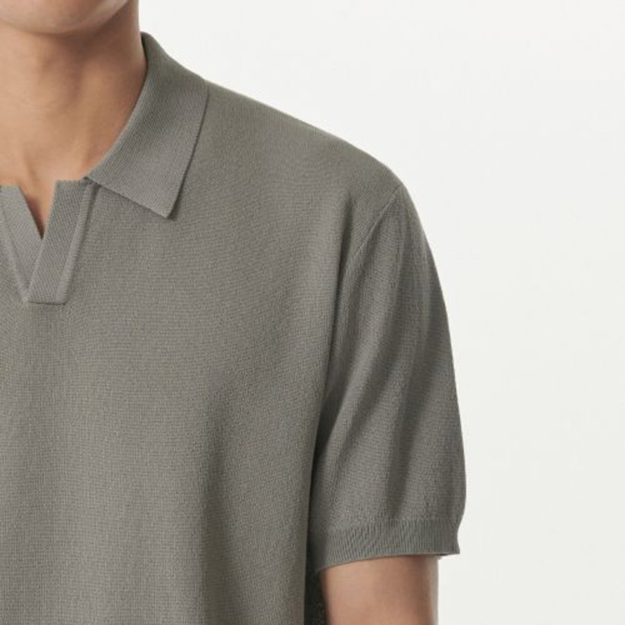 Cool Touch Slit Neck Knitted Polo Shirt — Titan Grey