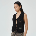 Вязаный жилет с завязками Cotton Mix Tie String Vest – Black