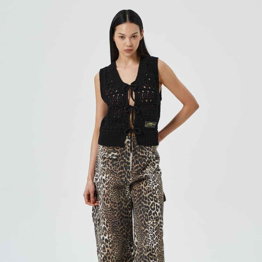 Вязаный жилет с завязками Cotton Mix Tie String Vest – Black