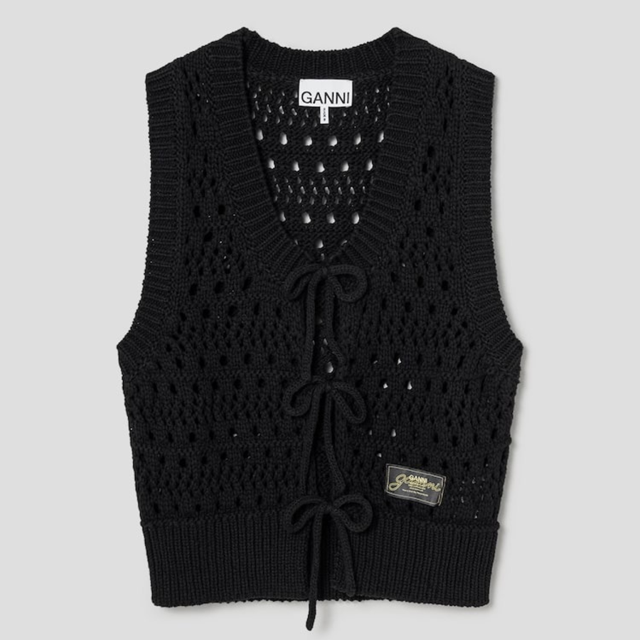 Вязаный жилет с завязками Cotton Mix Tie String Vest – Black