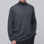 Merino Wool Blend High Gauge Turtle Neck Knit — Medium Grey