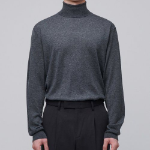 Merino Wool Blend High Gauge Turtle Neck Knit — Medium Grey