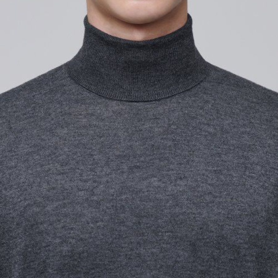 Merino Wool Blend High Gauge Turtle Neck Knit — Medium Grey