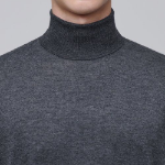 Merino Wool Blend High Gauge Turtle Neck Knit — Medium Grey