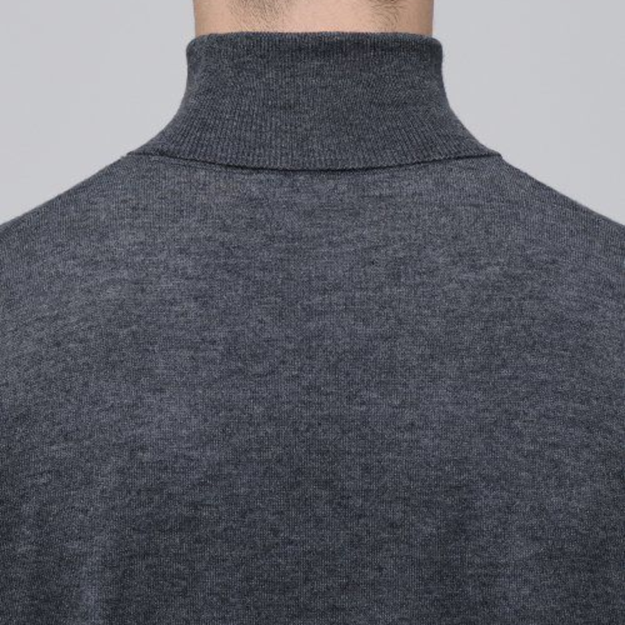 Merino Wool Blend High Gauge Turtle Neck Knit — Medium Grey