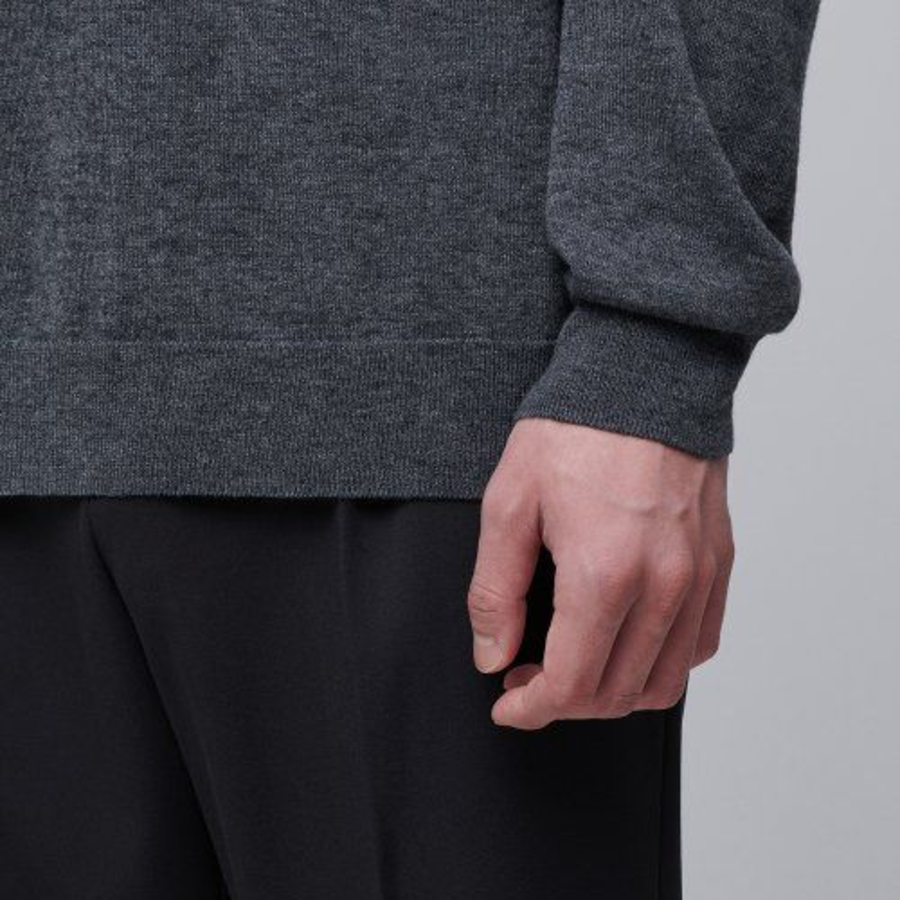 Merino Wool Blend High Gauge Turtle Neck Knit — Medium Grey