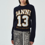 GANNI Graphic Wool Mix Baseball Crewneck – Sky Captain
