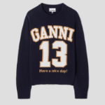 GANNI Graphic Wool Mix Baseball Crewneck – Sky Captain