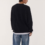 Cotton Cable Crew Neck Knit — Black