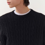 Cotton Cable Crew Neck Knit — Black