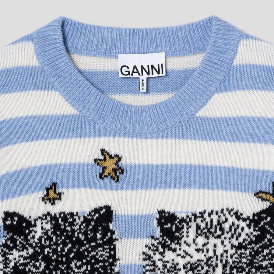 Свитер Striped Graphic Wool Mix Cats Crewneck в голубом цвете Sky Blue