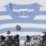 Свитер Striped Graphic Wool Mix Cats Crewneck в голубом цвете Sky Blue