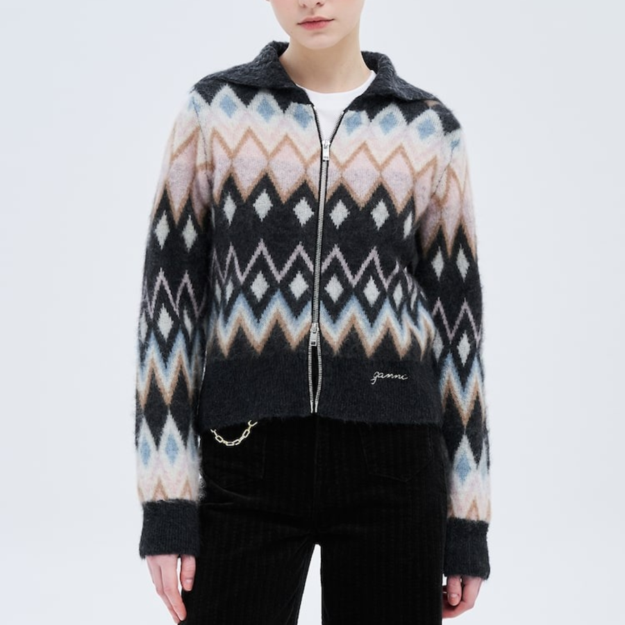 GANNI Fine Brushed Alpaca Cardigan - Black