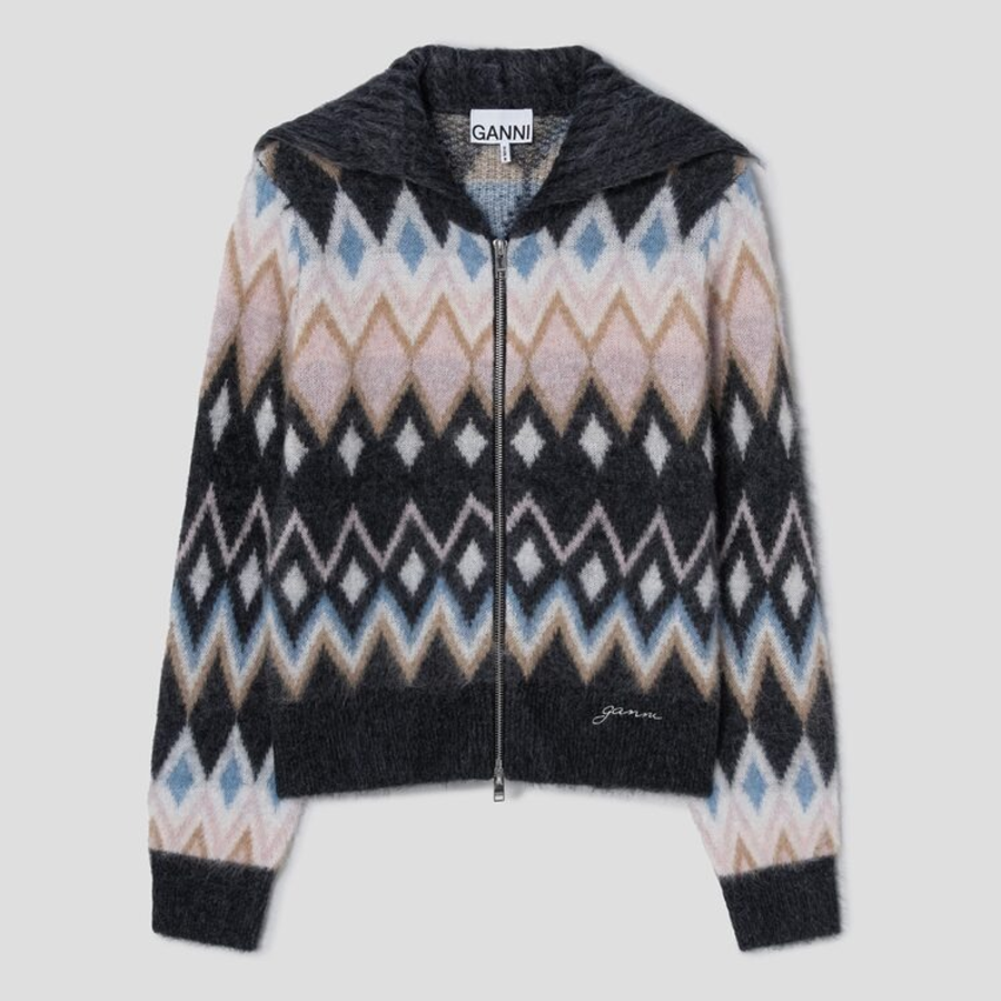 GANNI Fine Brushed Alpaca Cardigan - Black