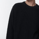 Cotton Ribbed Crew Neck Knit — Black