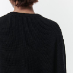 Cotton Ribbed Crew Neck Knit — Black