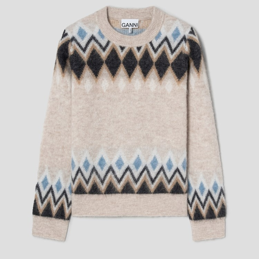 GANNI Fine Brushed Alpaca O-Neck — Yellowish Brown