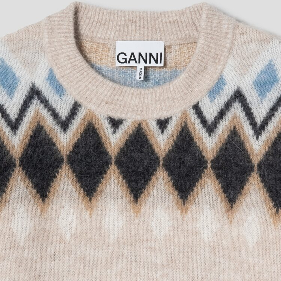 GANNI Fine Brushed Alpaca O-Neck — Yellowish Brown