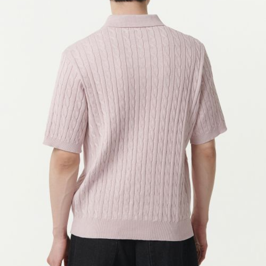 Cable Knitted Polo Shirt — Desert Pink
