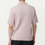 Cable Knitted Polo Shirt — Desert Pink