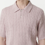 Cable Knitted Polo Shirt — Desert Pink