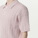 Cable Knitted Polo Shirt — Desert Pink