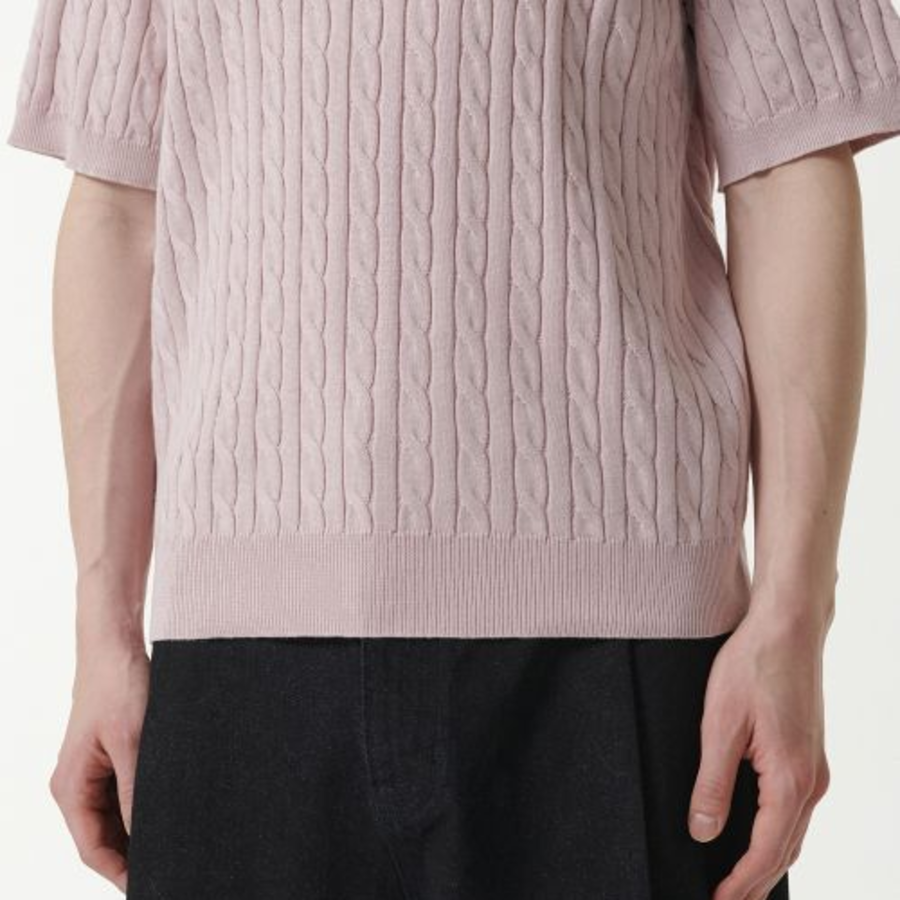Cable Knitted Polo Shirt — Desert Pink