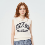 GANNI Graphic Wool Mix Collar Vest – Ivory