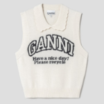 GANNI Graphic Wool Mix Collar Vest – Ivory