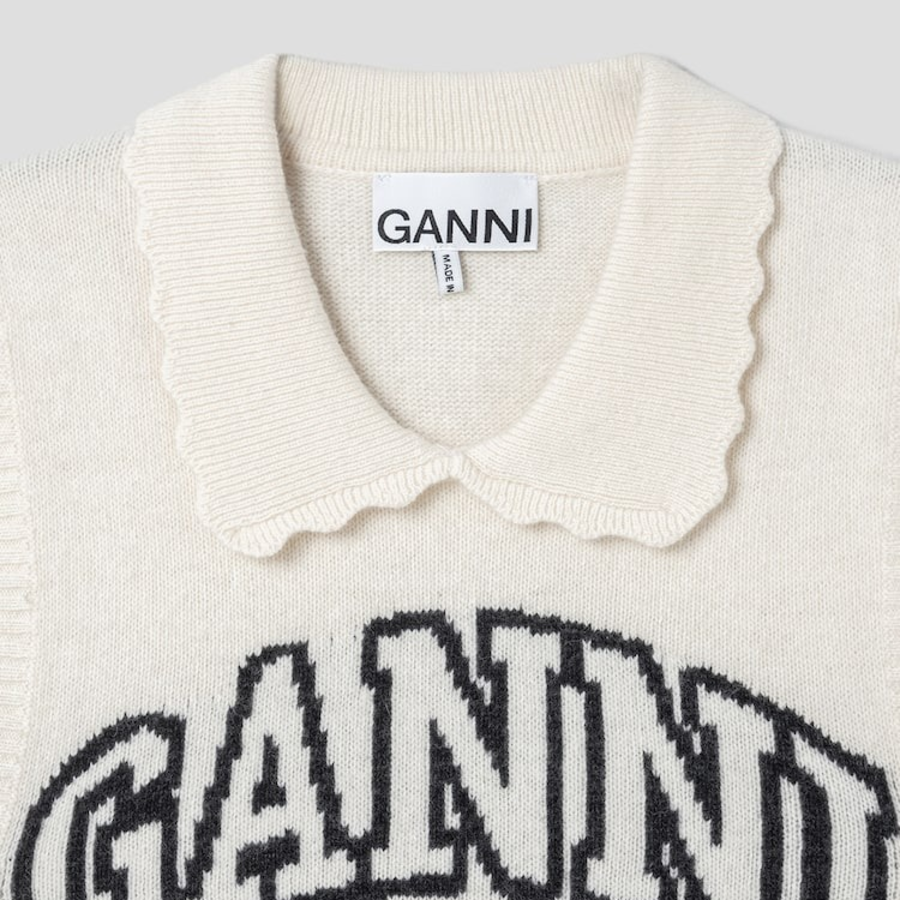 GANNI Graphic Wool Mix Collar Vest – Ivory
