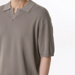 Cool Touch Slit Neck Knitted Polo Shirt — Taupe