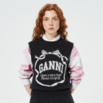 GANNI Graphic Wool Mix Bow Vest – Ash