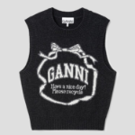 GANNI Graphic Wool Mix Bow Vest – Ash