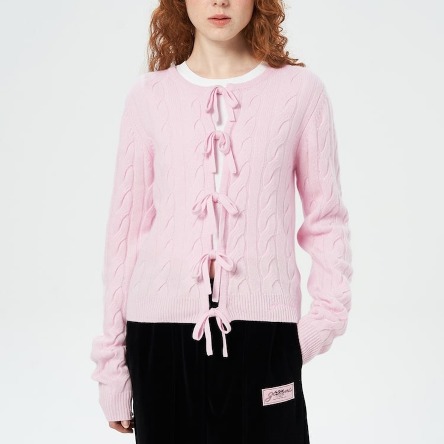 GANNI Cashmere Mix Tie String Cardigan – Light Pink