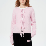 GANNI Cashmere Mix Tie String Cardigan – Light Pink