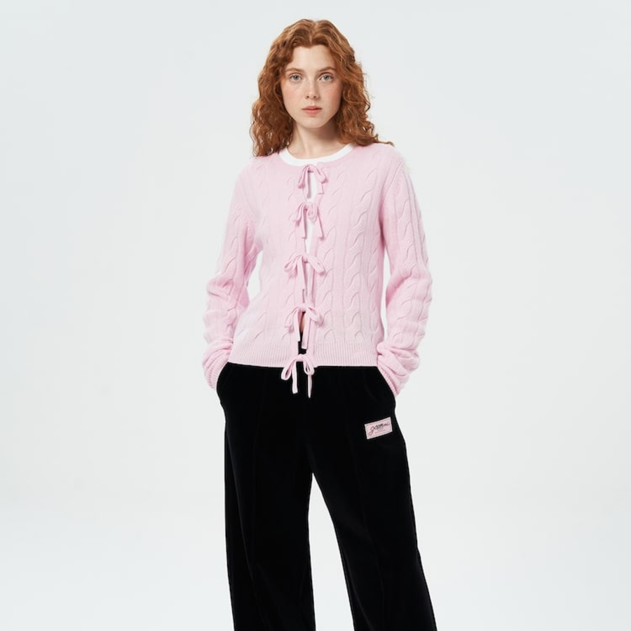 GANNI Cashmere Mix Tie String Cardigan – Light Pink