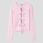 GANNI Cashmere Mix Tie String Cardigan – Light Pink
