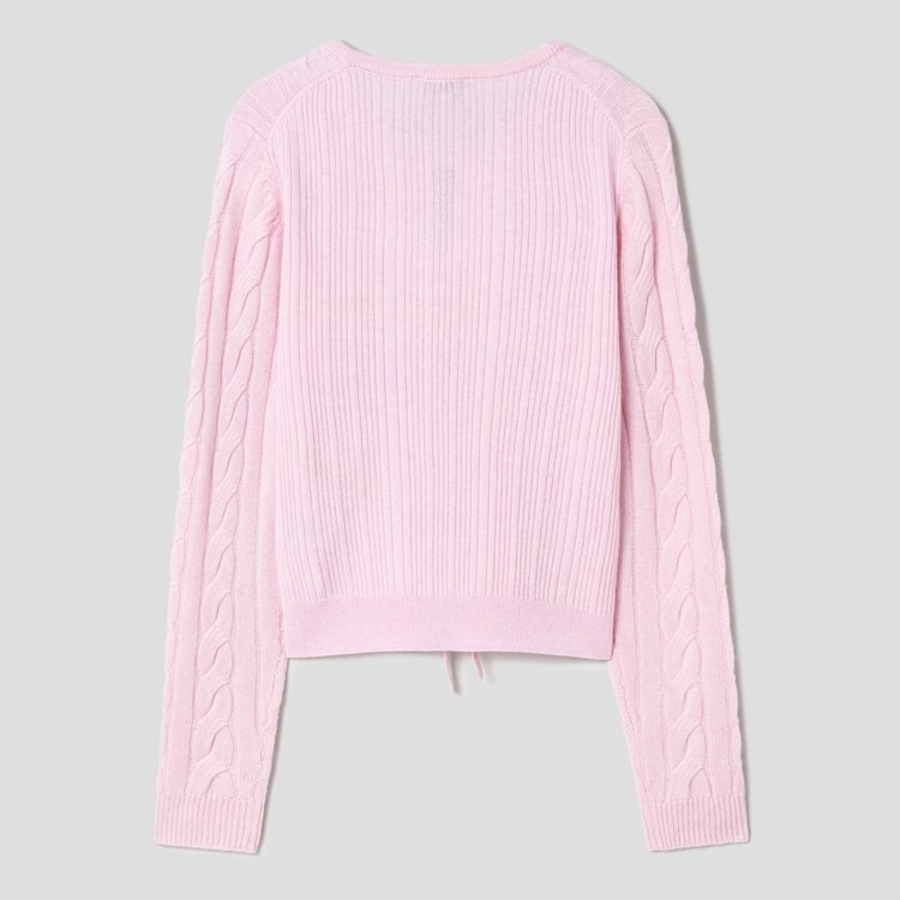 GANNI Cashmere Mix Tie String Cardigan – Light Pink