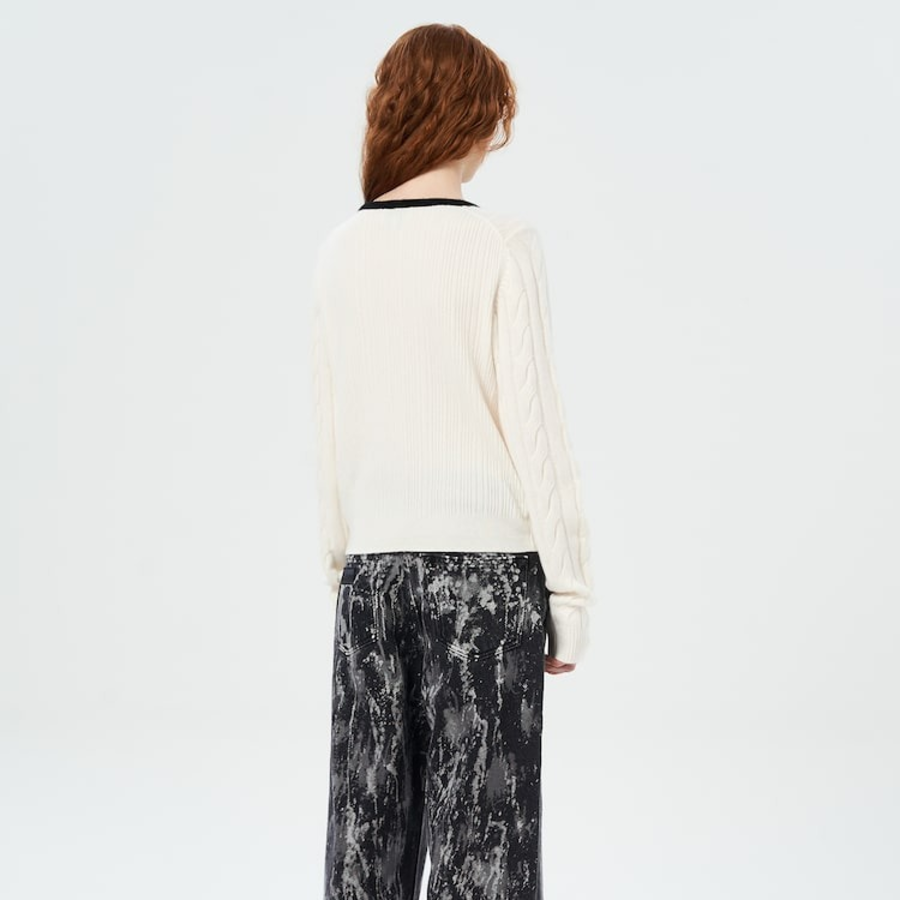 GANNI Cashmere Mix Tie String Cardigan – Ivory