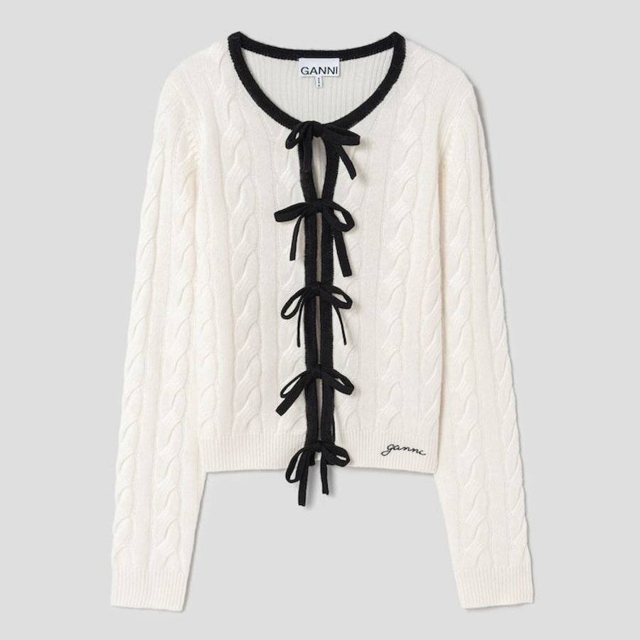 GANNI Cashmere Mix Tie String Cardigan – Ivory