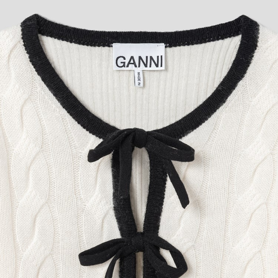 GANNI Cashmere Mix Tie String Cardigan – Ivory