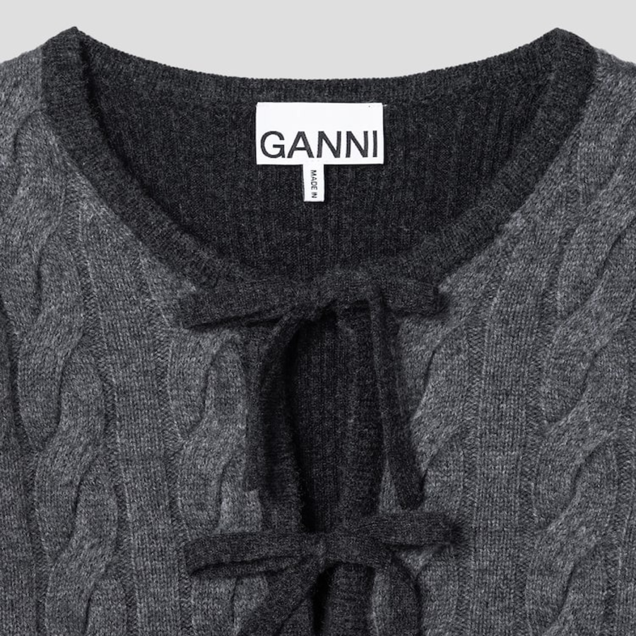 GANNI Cashmere Mix Tie String Cardigan – Ash