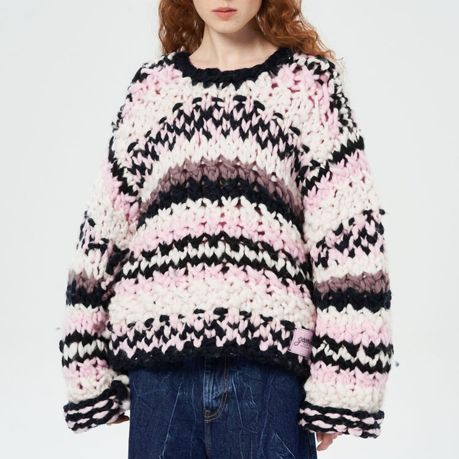 GANNI Wool Roving Handknit Crewneck – Light Pink