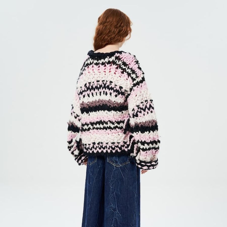 GANNI Wool Roving Handknit Crewneck – Light Pink