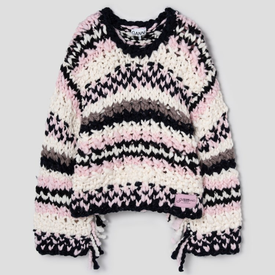 GANNI Wool Roving Handknit Crewneck – Light Pink