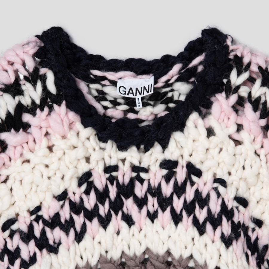 GANNI Wool Roving Handknit Crewneck – Light Pink