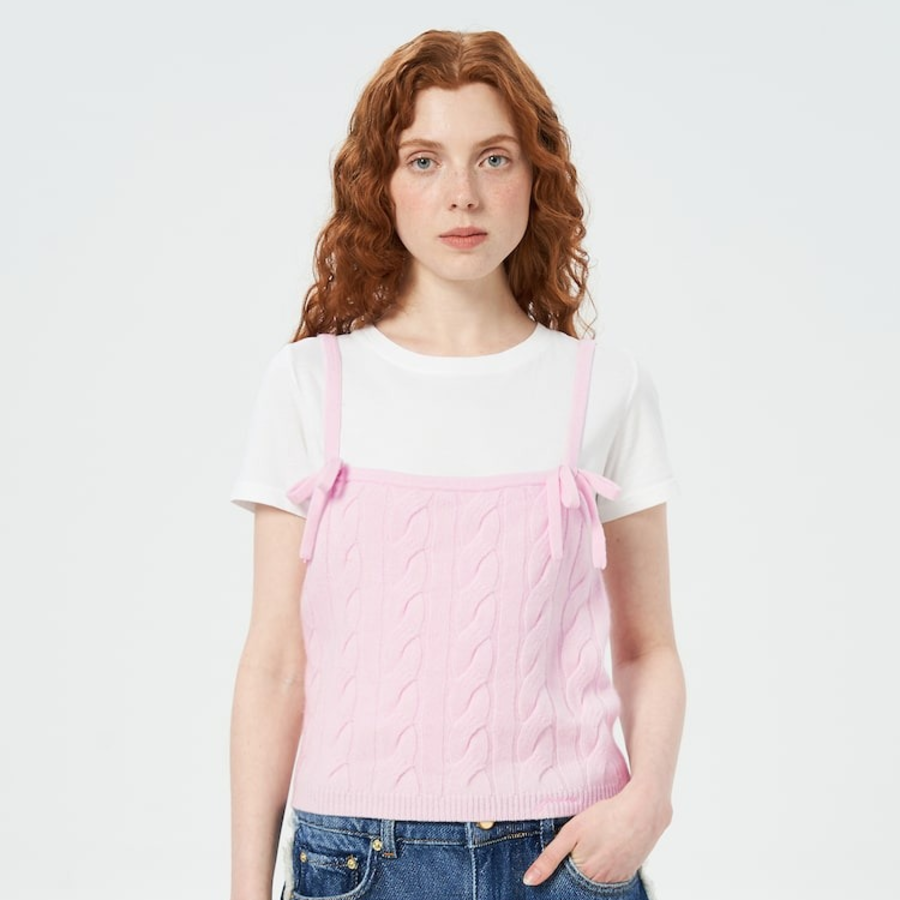GANNI Cashmere Mix Strap Top – Light Pink